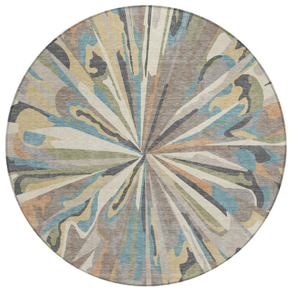 8' Beige And Brown Round Abstract Washable Indoor Outdoor Area Rug HomeRoots