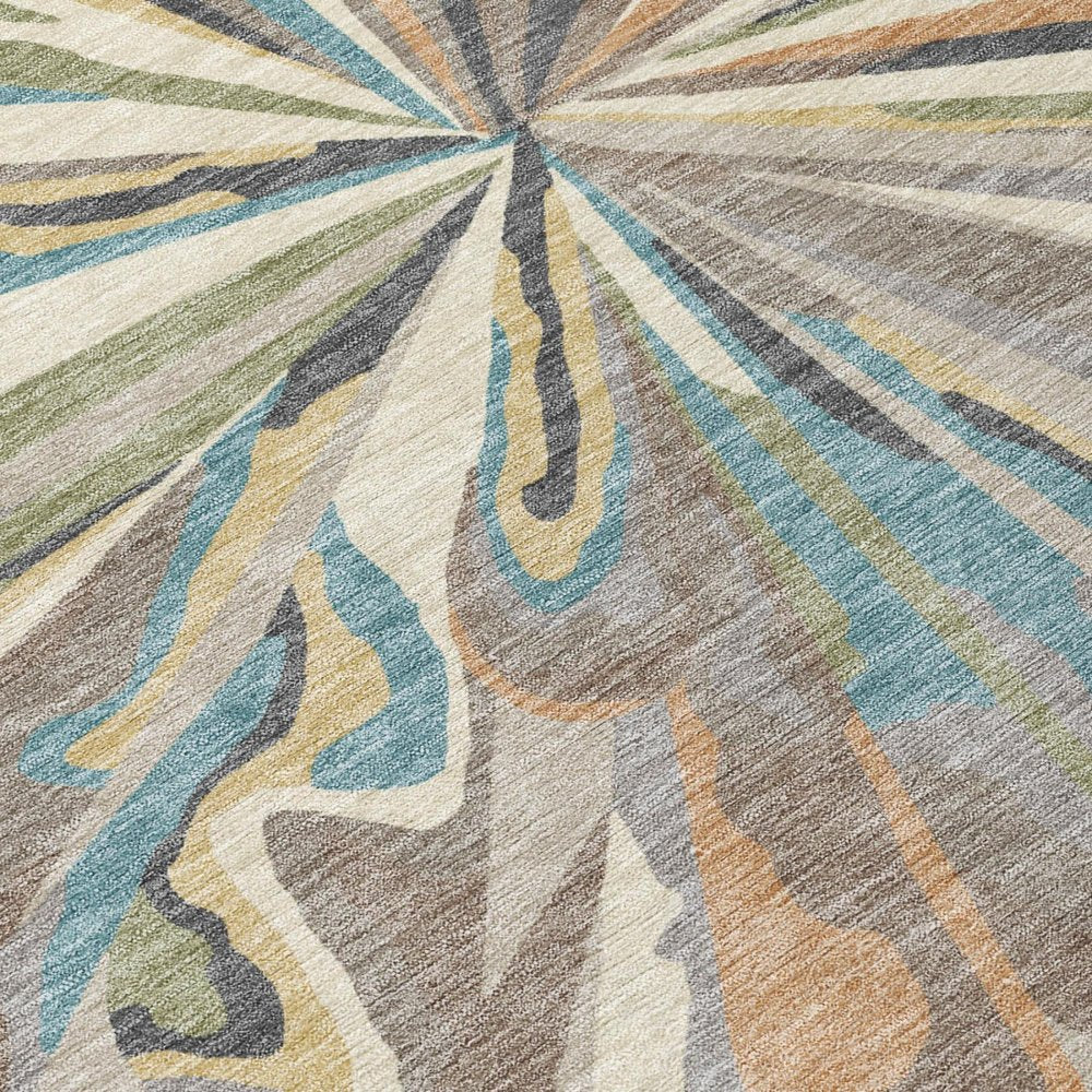 8' Beige And Brown Round Abstract Washable Indoor Outdoor Area Rug HomeRoots
