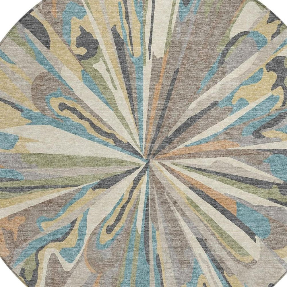 8' Beige And Brown Round Abstract Washable Indoor Outdoor Area Rug HomeRoots