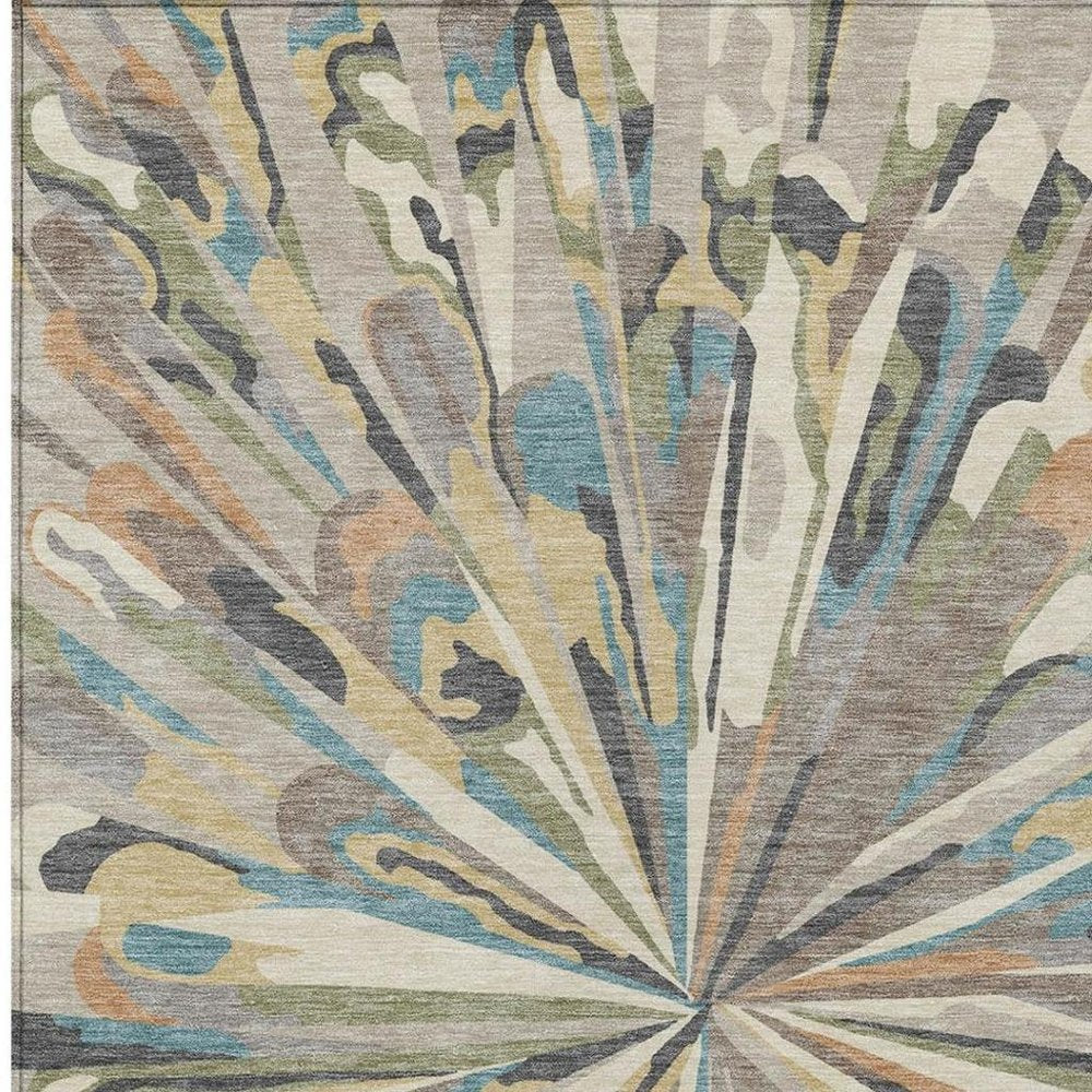 9' X 12' Beige And Brown Abstract Washable Indoor Outdoor Area Rug — view 6