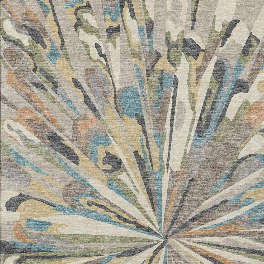 9' X 12' Beige And Brown Abstract Washable Indoor Outdoor Area Rug — view 8