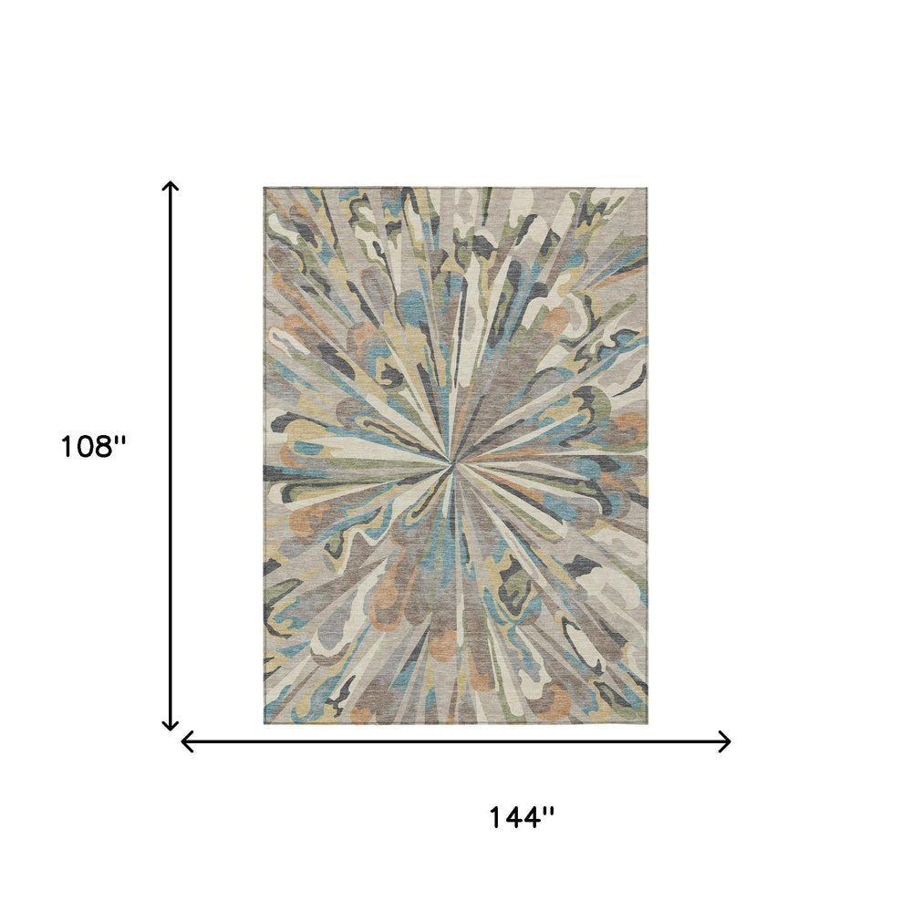 9' X 12' Beige And Brown Abstract Washable Indoor Outdoor Area Rug — view 10