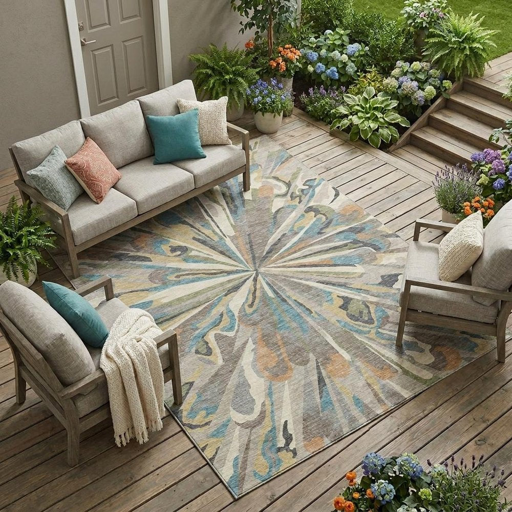 9' X 12' Beige And Brown Abstract Washable Indoor Outdoor Area Rug — view 11