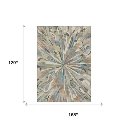 10' X 14' Beige And Brown Abstract Washable Indoor Outdoor Area Rug HomeRoots