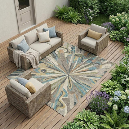 10' X 14' Beige And Brown Abstract Washable Indoor Outdoor Area Rug HomeRoots