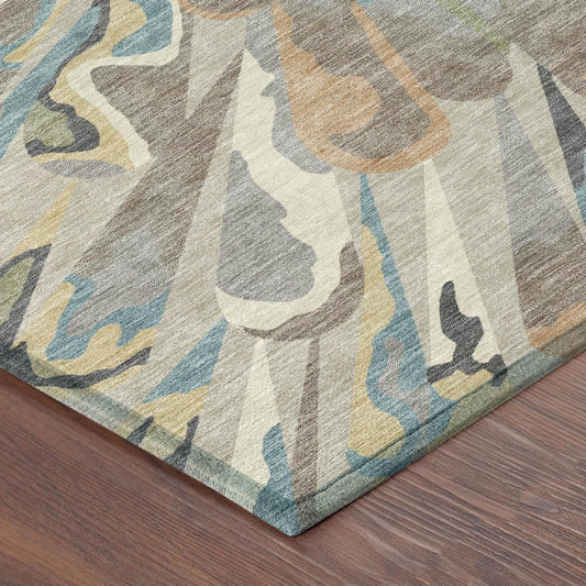 10' X 14' Beige And Brown Abstract Washable Indoor Outdoor Area Rug