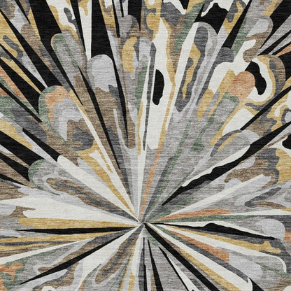 5' X 8' Black And Graphite Abstract Washable Indoor Outdoor Area Rug