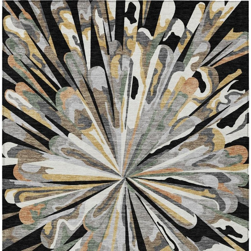 5' X 8' Black And Graphite Abstract Washable Indoor Outdoor Area Rug — view 7