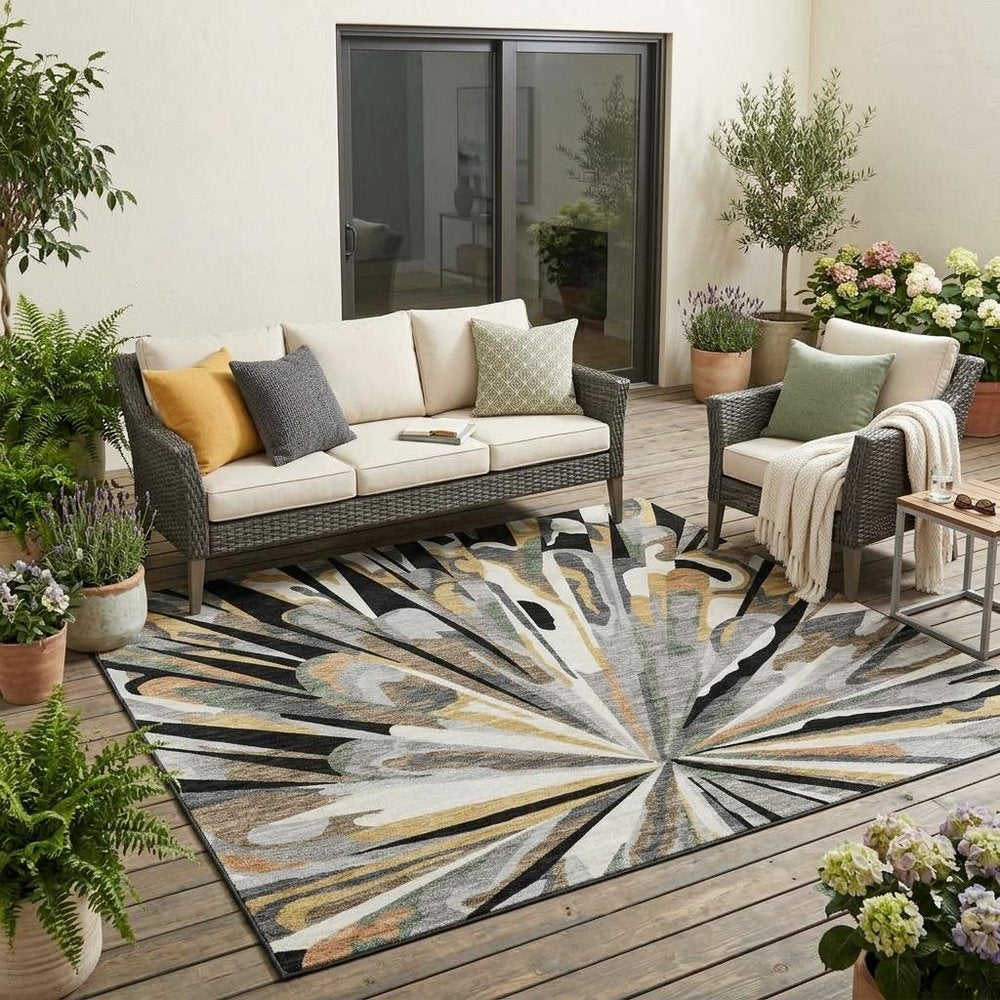 5' X 8' Black And Graphite Abstract Washable Indoor Outdoor Area Rug — view 15