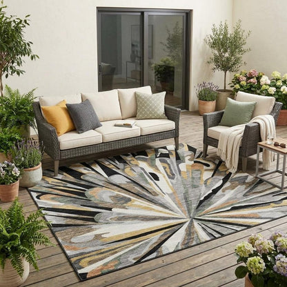 5' X 8' Black And Graphite Abstract Washable Indoor Outdoor Area Rug HomeRoots