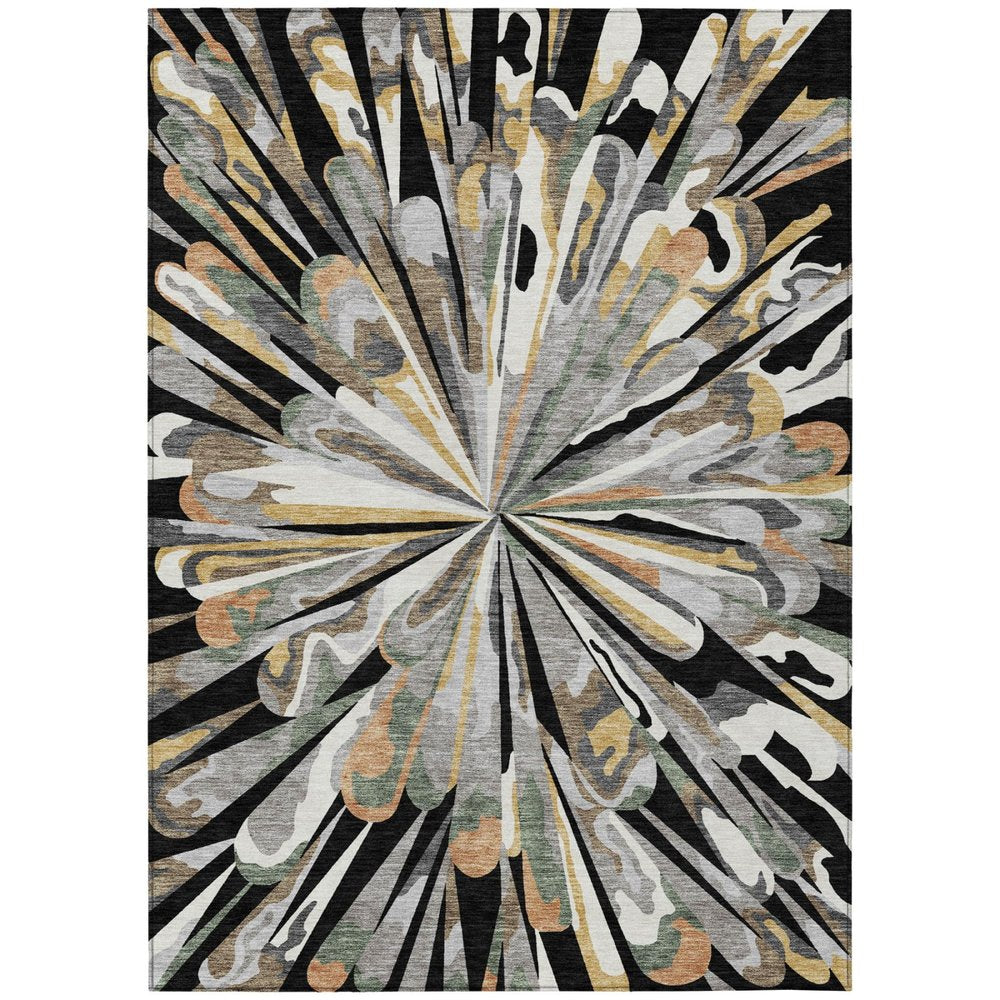 5' X 8' Black And Graphite Abstract Washable Indoor Outdoor Area Rug — view 1