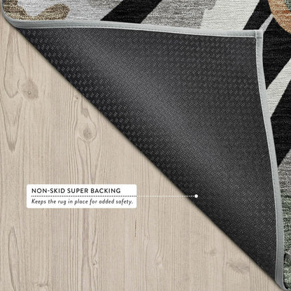 5' X 8' Black And Graphite Abstract Washable Indoor Outdoor Area Rug