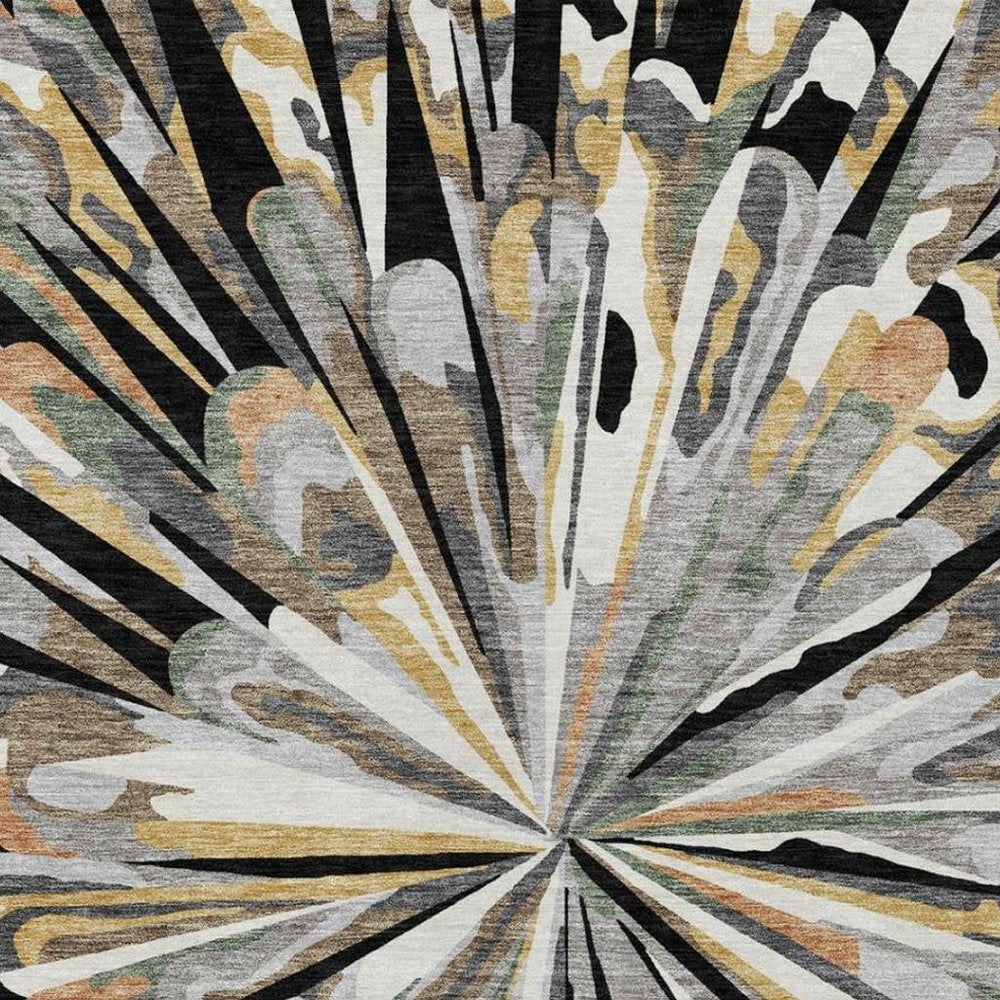 8' X 10' Black And Graphite Abstract Washable Indoor Outdoor Area Rug