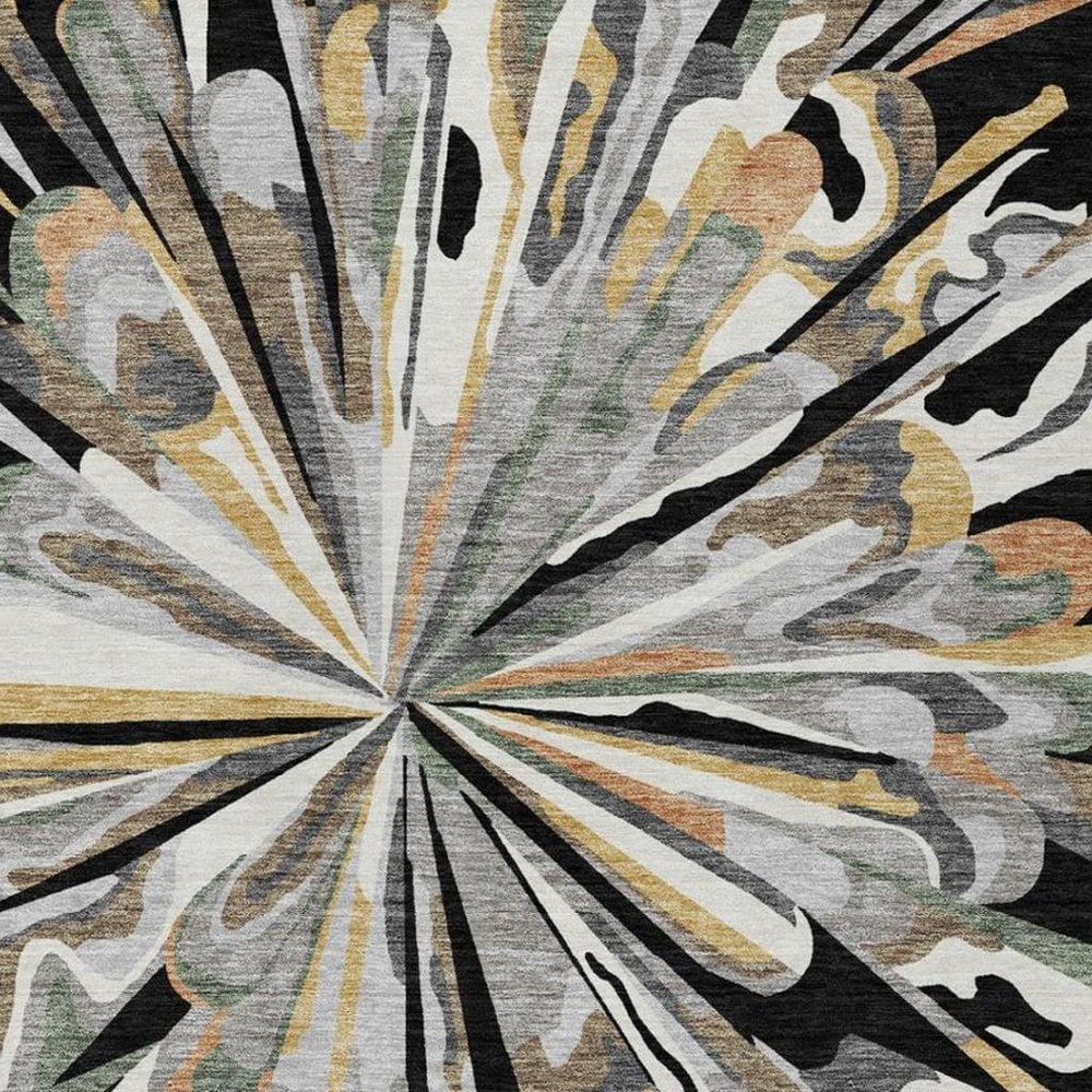 8' X 10' Black And Graphite Abstract Washable Indoor Outdoor Area Rug — view 9