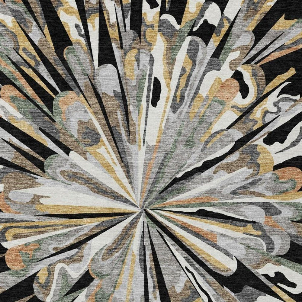 8' X 10' Black And Graphite Abstract Washable Indoor Outdoor Area Rug