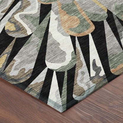 8' X 10' Black And Graphite Abstract Washable Indoor Outdoor Area Rug HomeRoots
