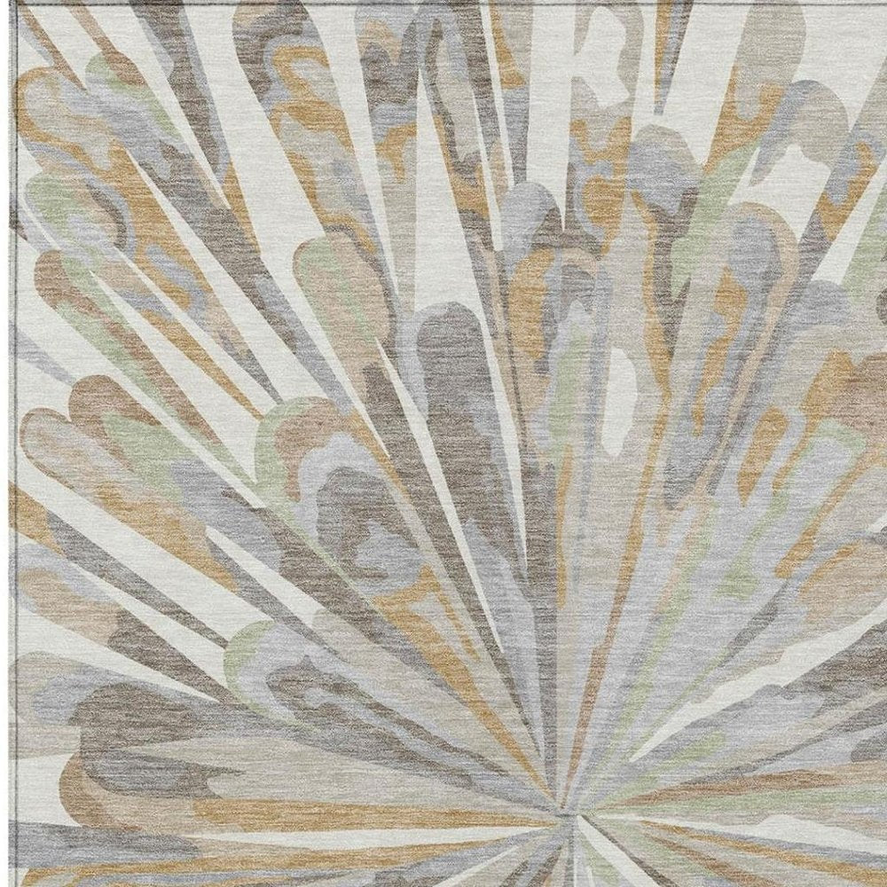 3' X 5' Ivory And Silver Abstract Washable Indoor Outdoor Area Rug — view 8