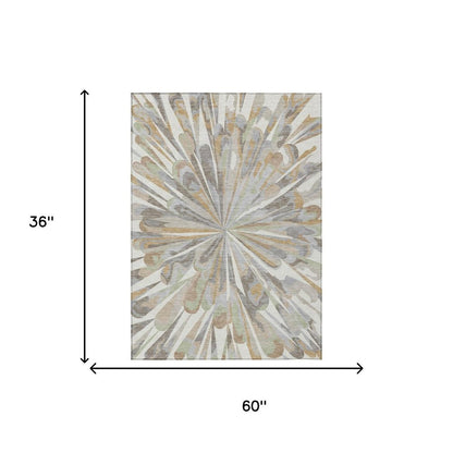 3' X 5' Ivory And Silver Abstract Washable Indoor Outdoor Area Rug HomeRoots