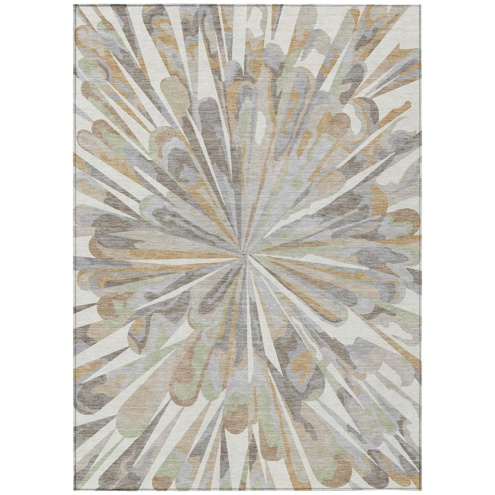 3' X 5' Ivory And Silver Abstract Washable Indoor Outdoor Area Rug — view 1