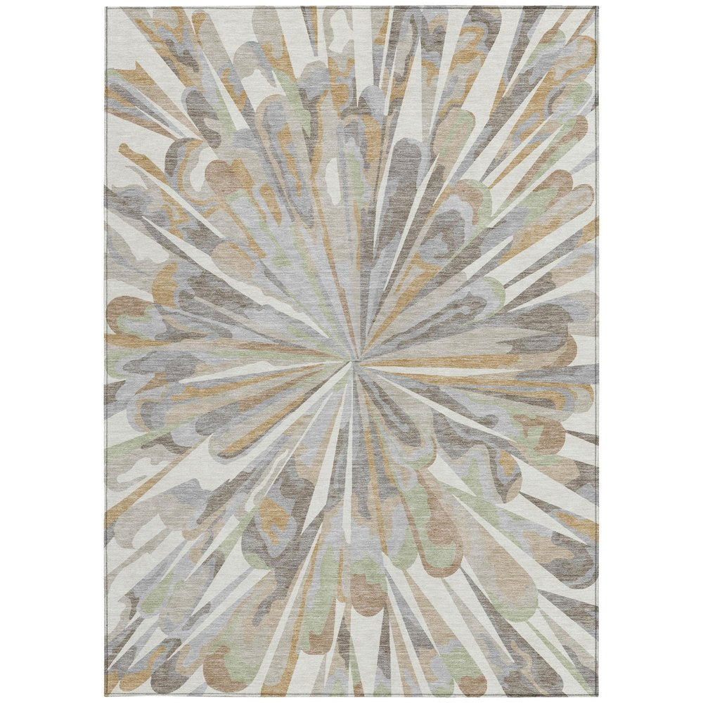 5' X 8' Ivory And Silver Abstract Washable Indoor Outdoor Area Rug HomeRoots