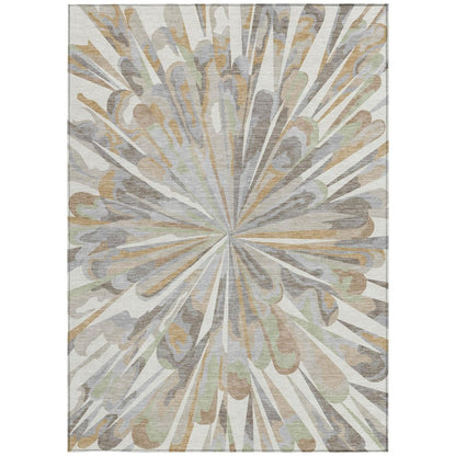 5' X 8' Ivory And Silver Abstract Washable Indoor Outdoor Area Rug HomeRoots