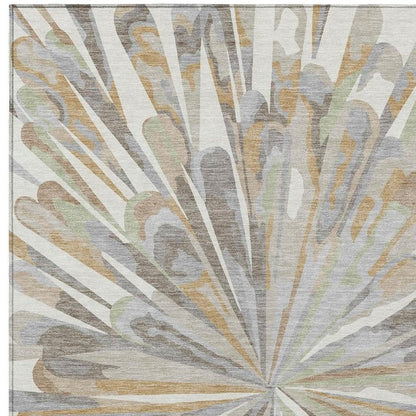 5' X 8' Ivory And Silver Abstract Washable Indoor Outdoor Area Rug HomeRoots