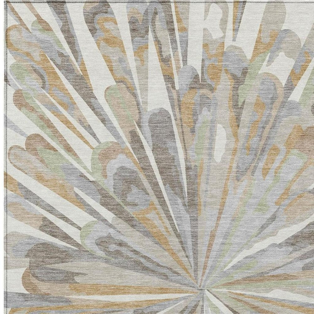 5' X 8' Ivory And Silver Abstract Washable Indoor Outdoor Area Rug — view 10