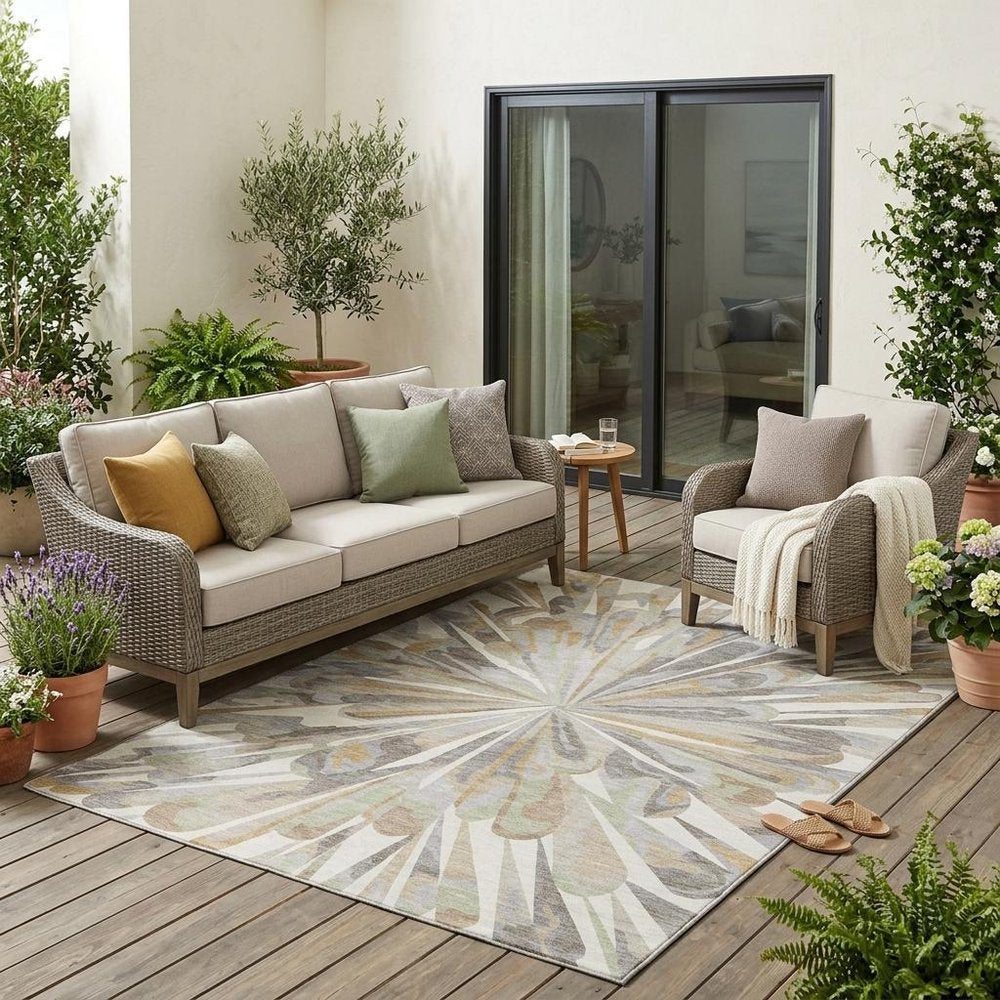 5' X 8' Ivory And Silver Abstract Washable Indoor Outdoor Area Rug — view 24