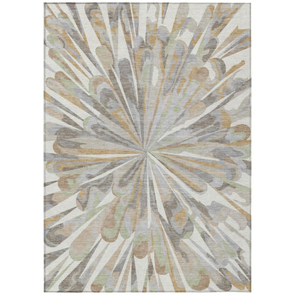 5' X 8' Ivory And Silver Abstract Washable Indoor Outdoor Area Rug HomeRoots