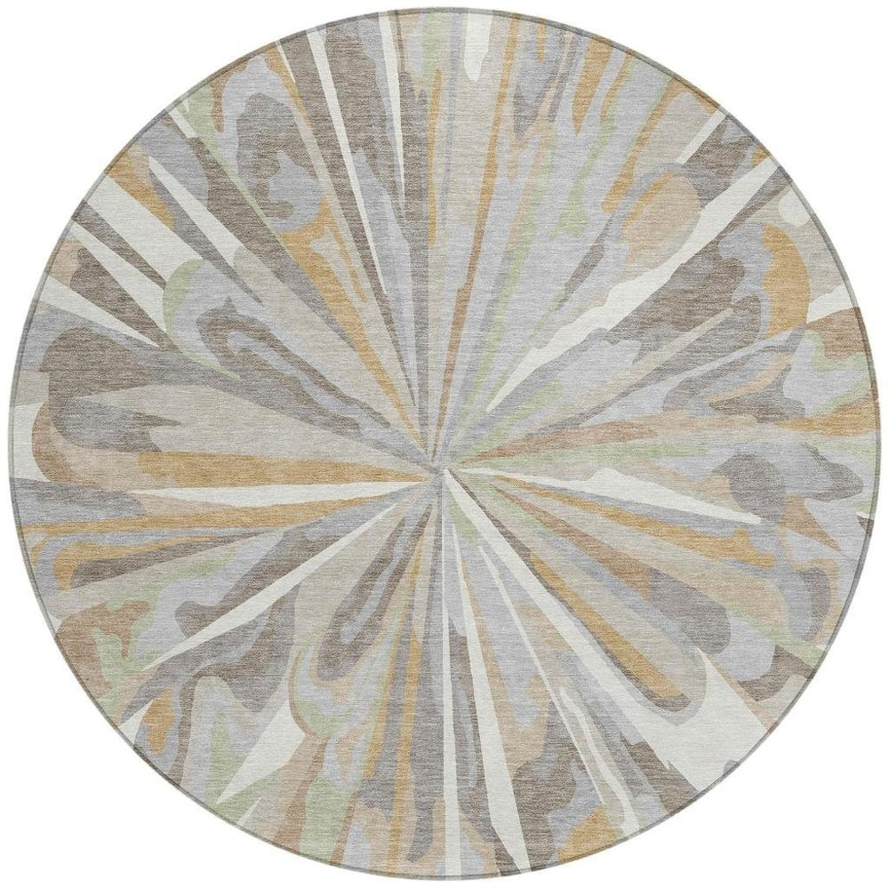 8' Ivory And Silver Round Abstract Washable Indoor Outdoor Area Rug — view 5