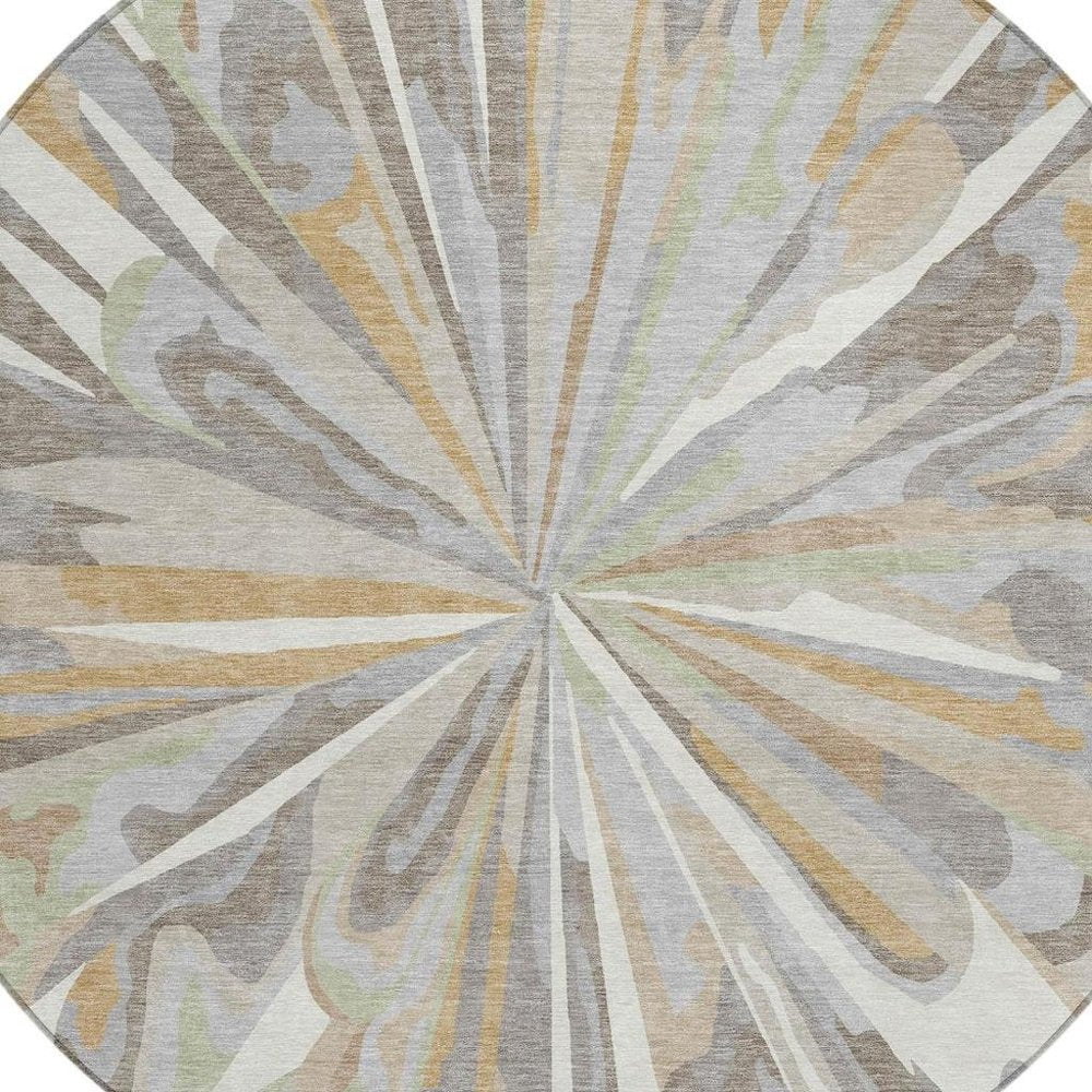 8' Ivory And Silver Round Abstract Washable Indoor Outdoor Area Rug — view 7