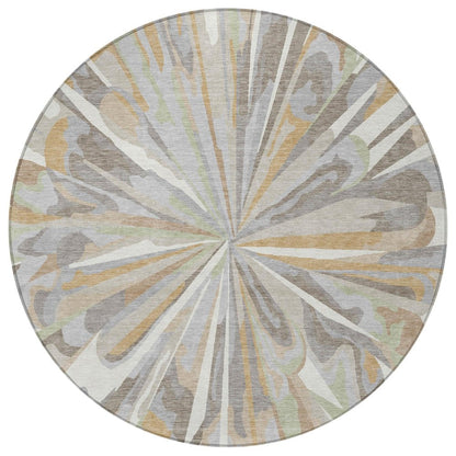 8' Ivory And Silver Round Abstract Washable Indoor Outdoor Area Rug HomeRoots