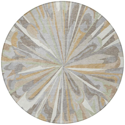 8' Ivory And Silver Round Abstract Washable Indoor Outdoor Area Rug HomeRoots