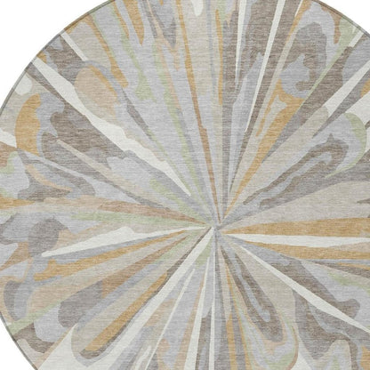 8' Ivory And Silver Round Abstract Washable Indoor Outdoor Area Rug HomeRoots