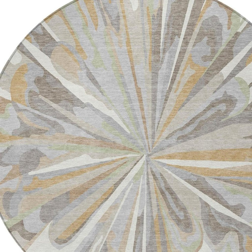 8' Ivory And Silver Round Abstract Washable Indoor Outdoor Area Rug — view 11