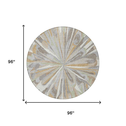 8' Ivory And Silver Round Abstract Washable Indoor Outdoor Area Rug HomeRoots