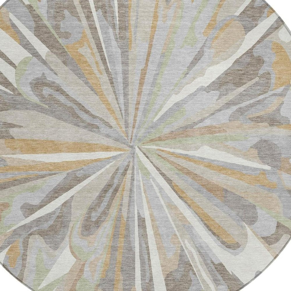 8' Ivory And Silver Round Abstract Washable Indoor Outdoor Area Rug — view 4