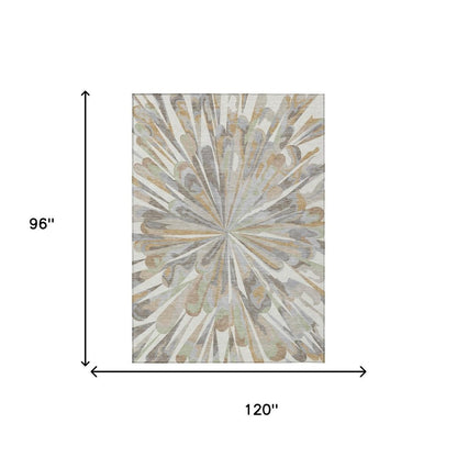 8' X 10' Ivory And Silver Abstract Washable Indoor Outdoor Area Rug HomeRoots