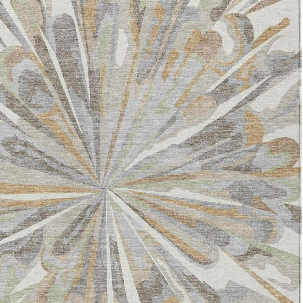 9' X 12' Ivory And Silver Abstract Washable Indoor Outdoor Area Rug — view 8