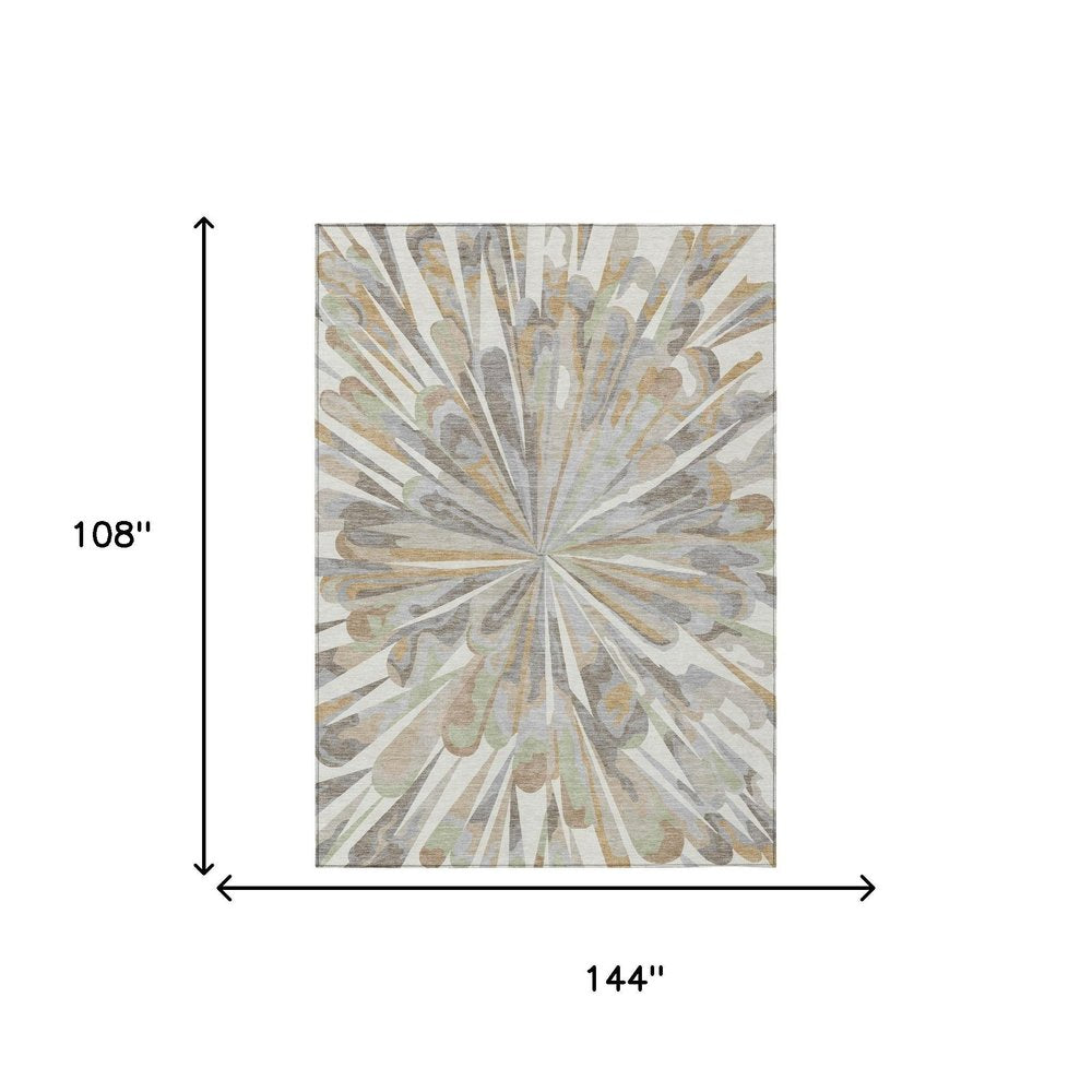 9' X 12' Ivory And Silver Abstract Washable Indoor Outdoor Area Rug HomeRoots