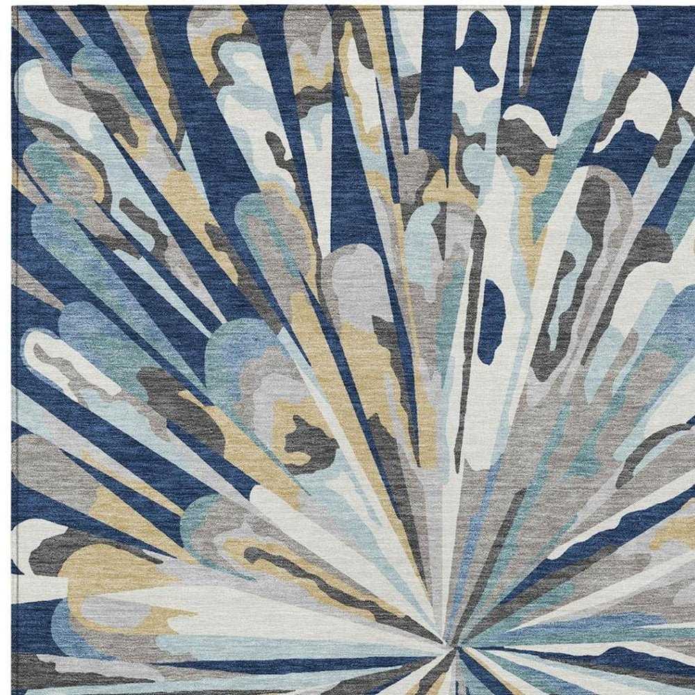 5' X 8' Navy Blue And Blue Abstract Washable Indoor Outdoor Area Rug — view 4