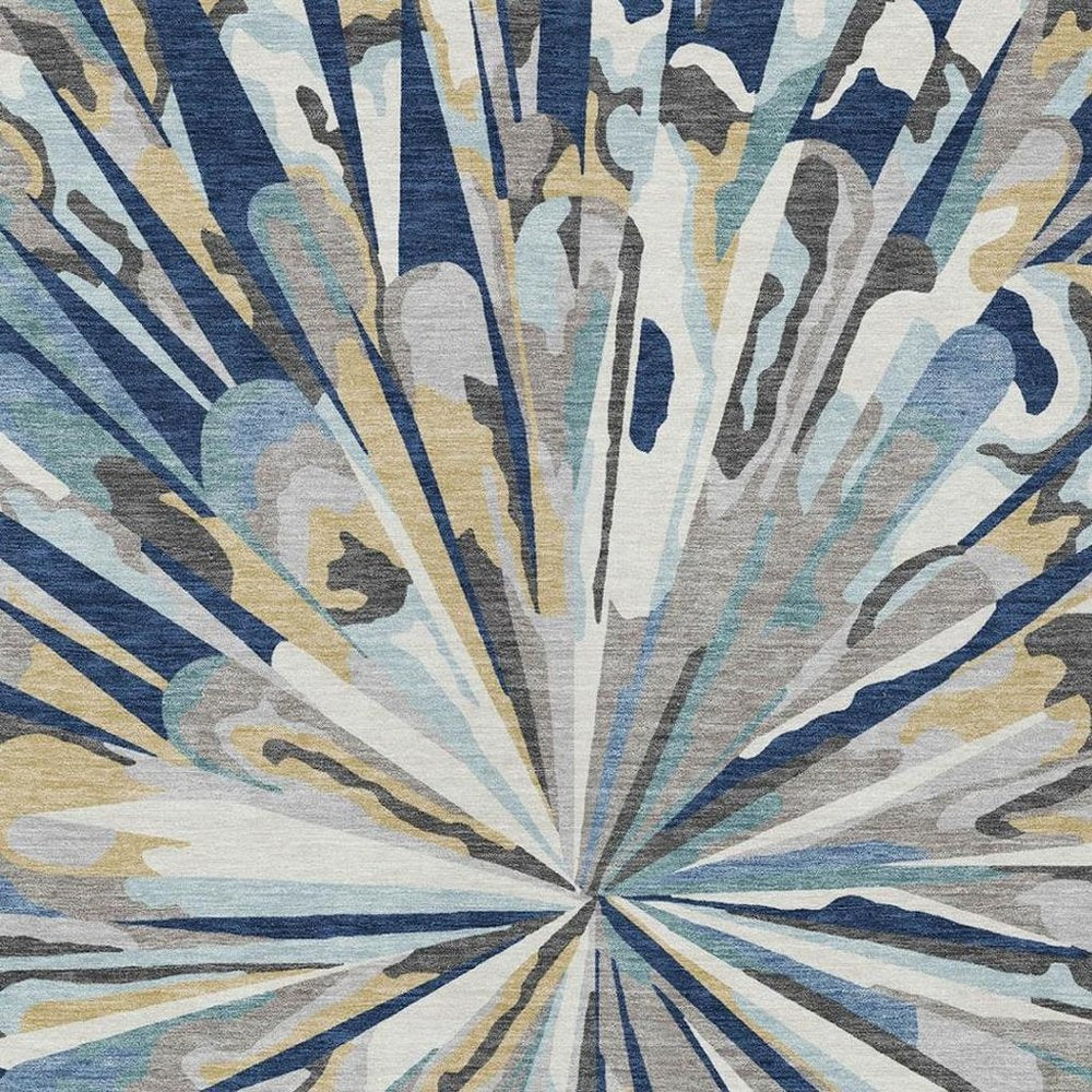 5' X 8' Navy Blue And Blue Abstract Washable Indoor Outdoor Area Rug — view 8