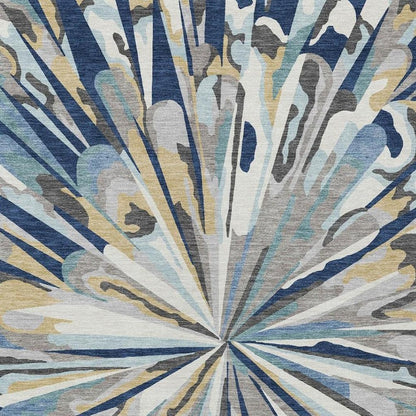 5' X 8' Navy Blue And Blue Abstract Washable Indoor Outdoor Area Rug HomeRoots