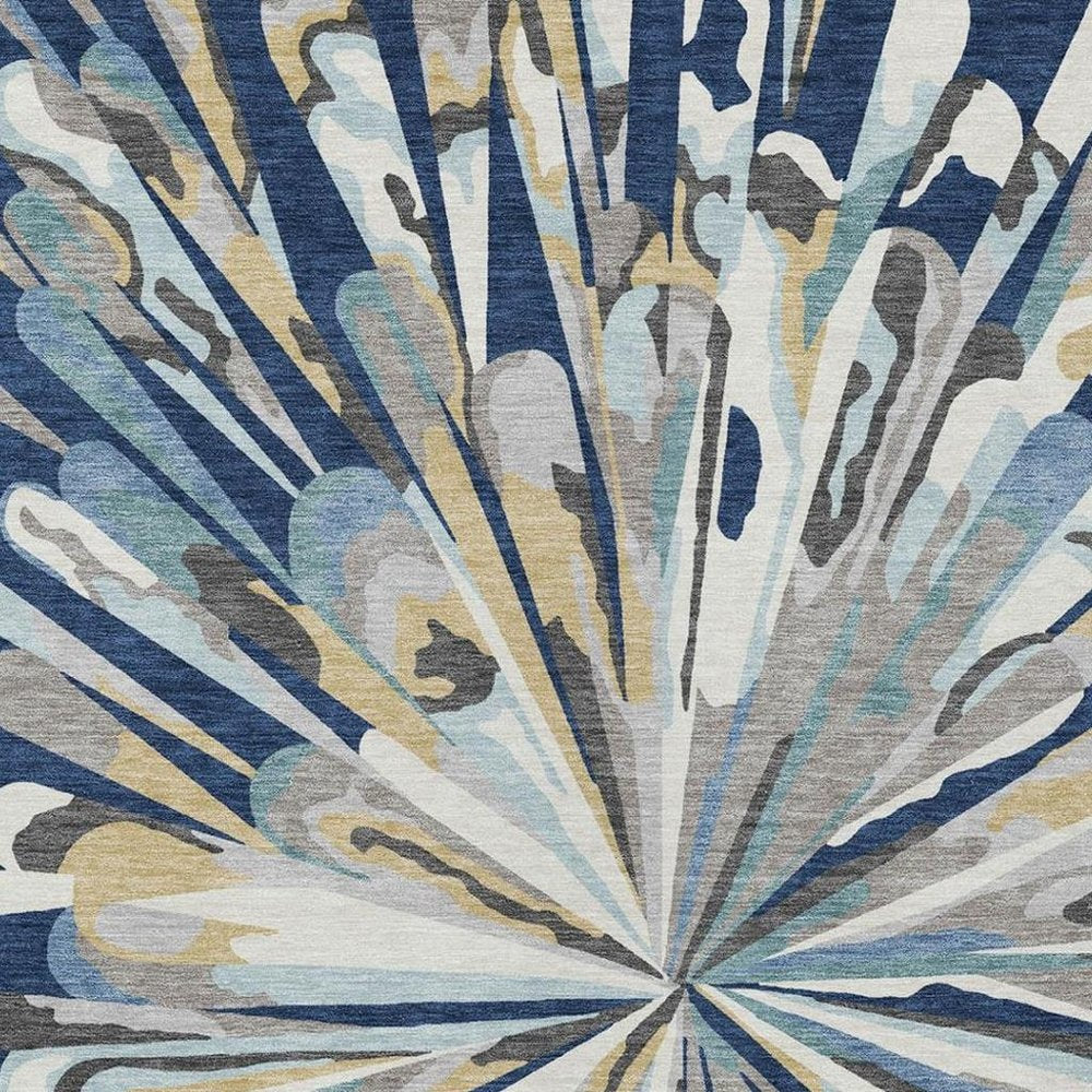 5' X 8' Navy Blue And Blue Abstract Washable Indoor Outdoor Area Rug HomeRoots
