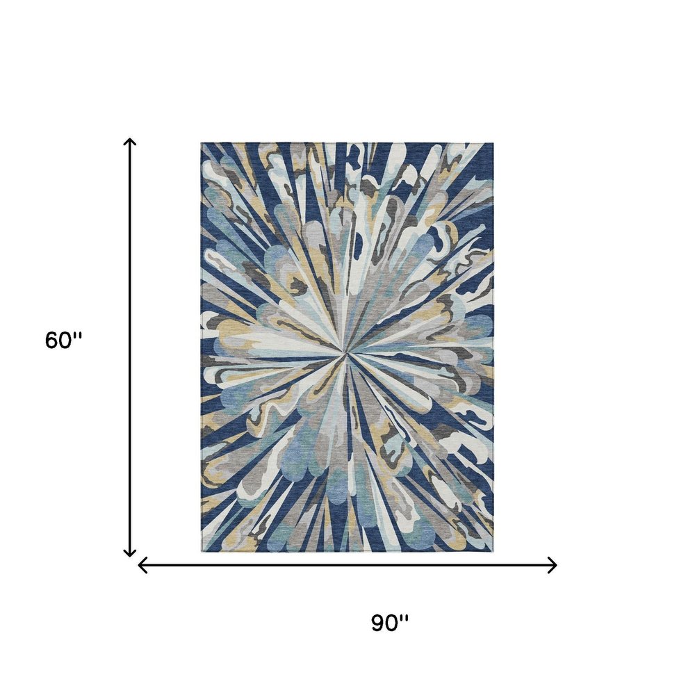 5' X 8' Navy Blue And Blue Abstract Washable Indoor Outdoor Area Rug — view 10