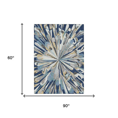 5' X 8' Navy Blue And Blue Abstract Washable Indoor Outdoor Area Rug HomeRoots