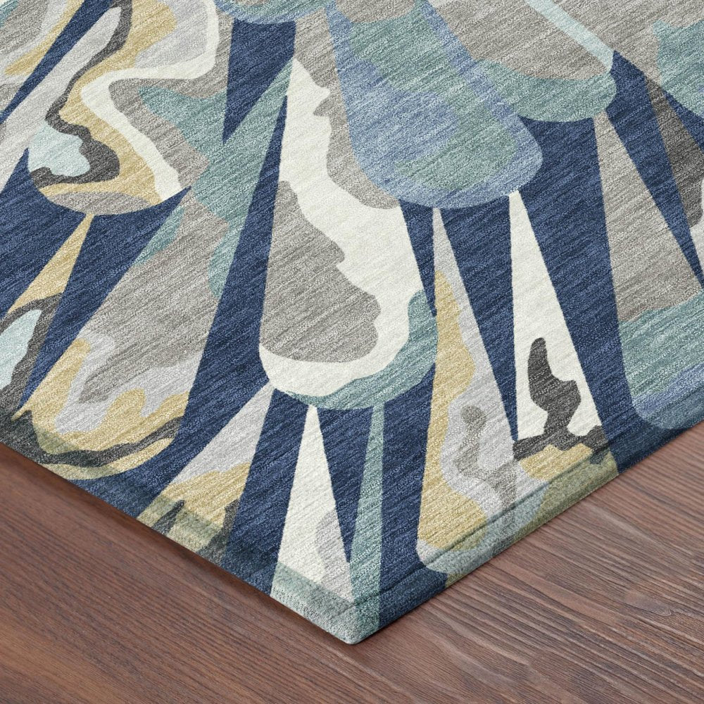 5' X 8' Navy Blue And Blue Abstract Washable Indoor Outdoor Area Rug HomeRoots