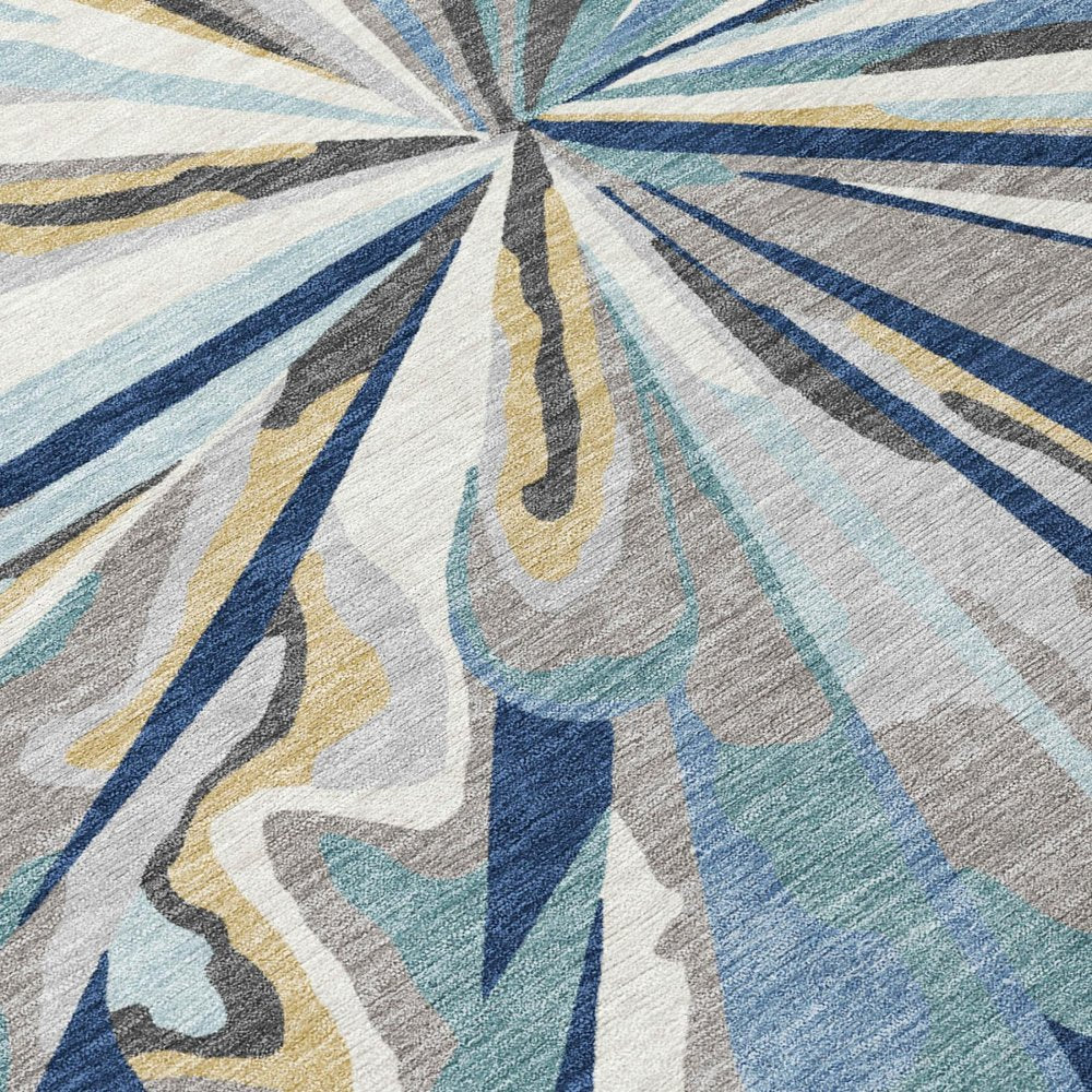 5' X 8' Navy Blue And Blue Abstract Washable Indoor Outdoor Area Rug HomeRoots