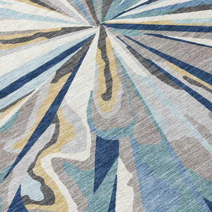 5' X 8' Navy Blue And Blue Abstract Washable Indoor Outdoor Area Rug HomeRoots
