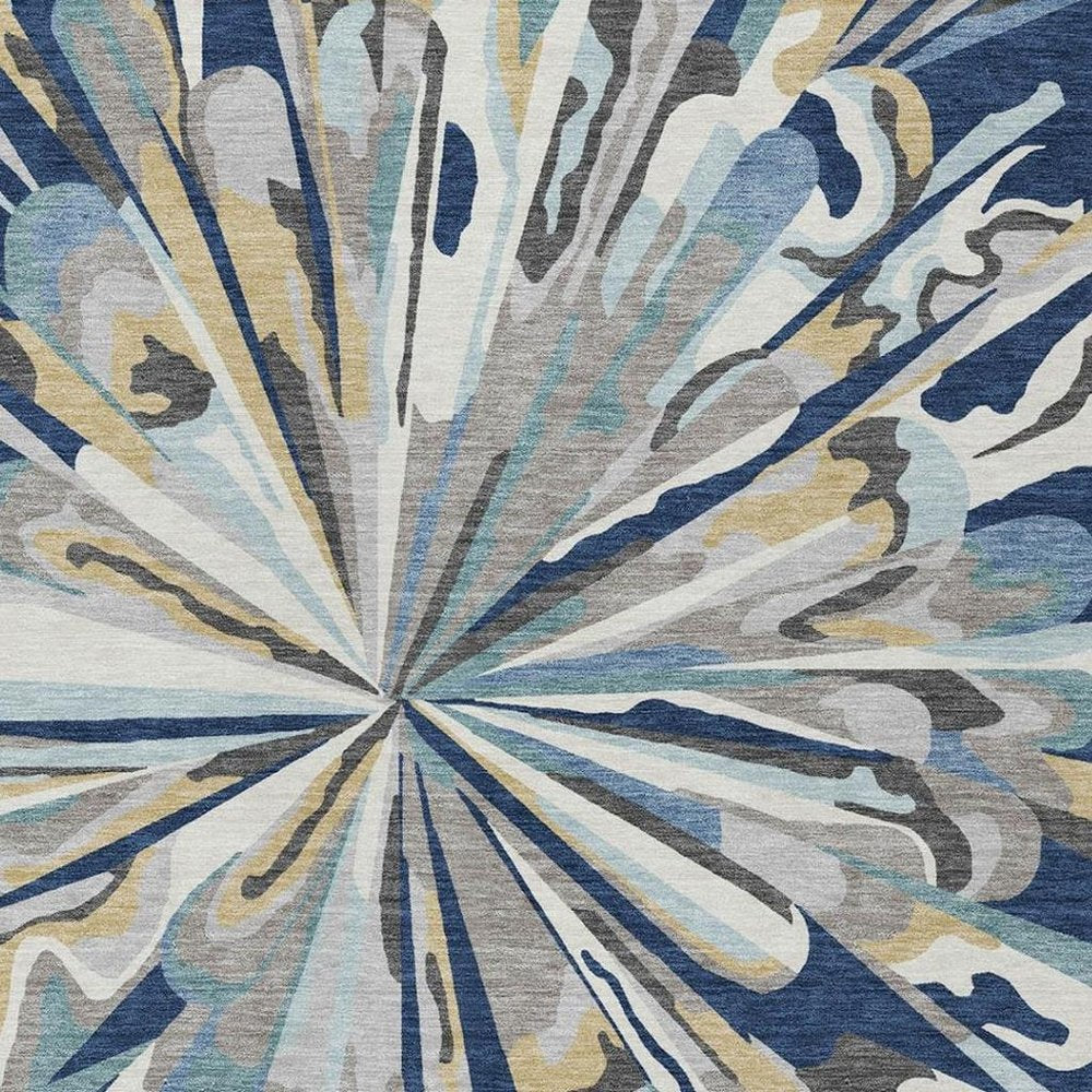 8' X 10' Navy Blue And Blue Abstract Washable Indoor Outdoor Area Rug HomeRoots